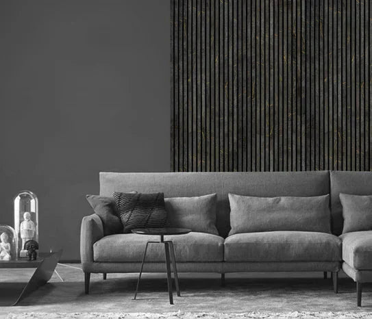 Pannello murale acustico a listelli 240 cm x 60 cm effetto Marmo Nero e Oro