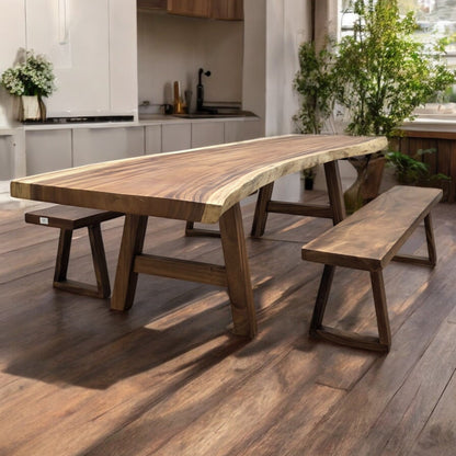 Tavolo da pranzo in noce indiano dal bordo vivo, 300 cm x 88 cm