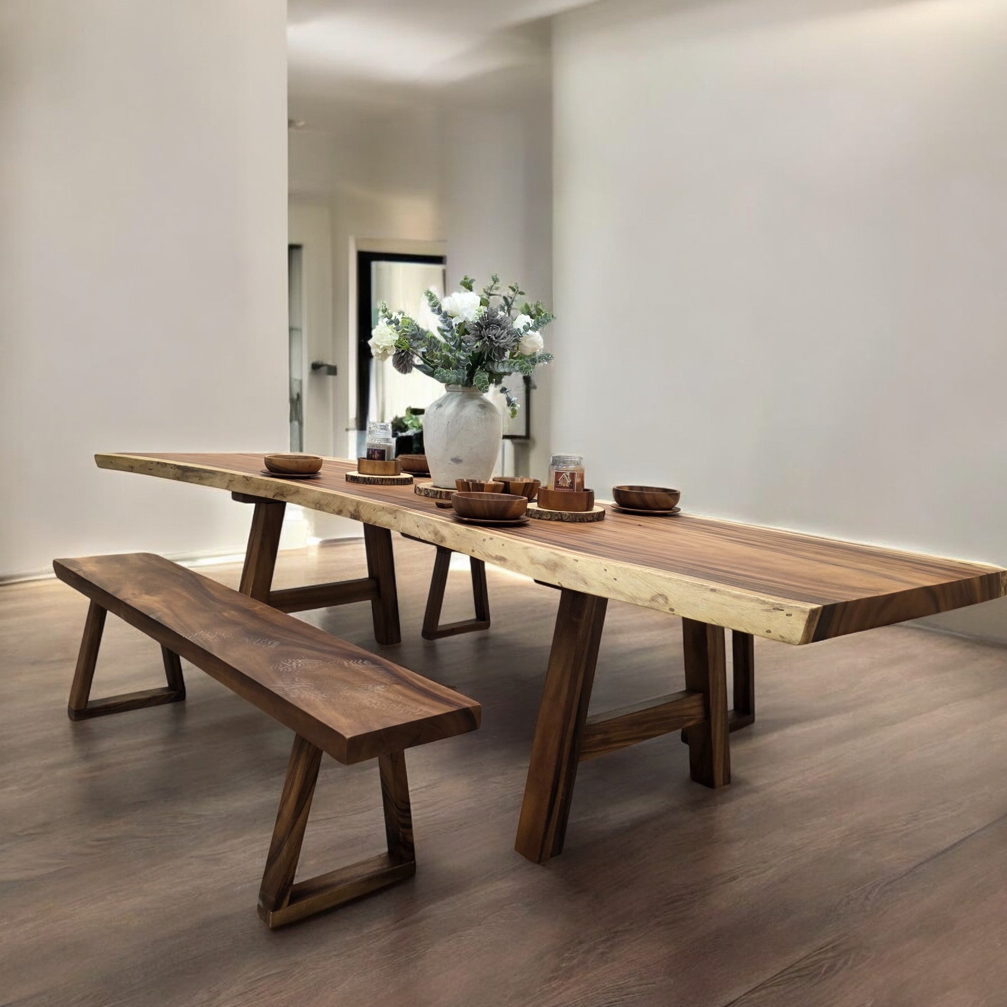 Tavolo da pranzo in noce indiano dal bordo vivo, 300 cm x 88 cm