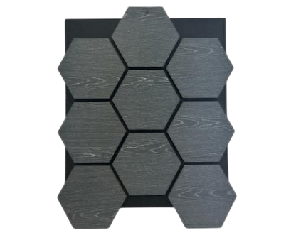 Confezione da x4 Pannelli Esagonali Acustici in Legno da Parete 700mm x 570mm Grigio Scuro