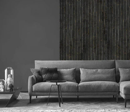 Pannello murale acustico a listelli 240 cm x 60 cm effetto Marmo Nero e Oro